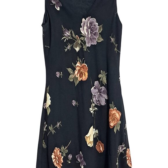 90s Alyn Paige Dress Black Floral Sleeveless Maxi Made In USA - Picture 8 of 11